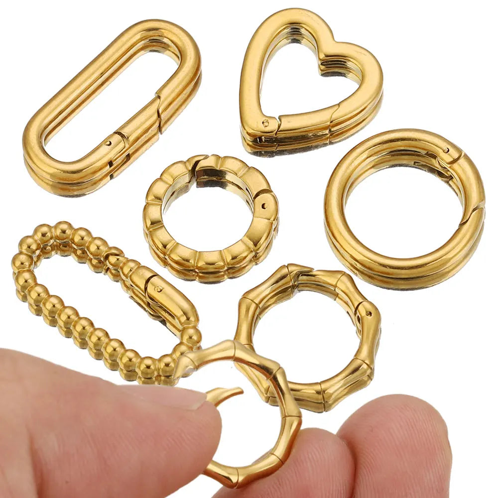 2pcs Stainless Steel Clasps Geometry Heart Round Ring Lobster Clasp Hooks Connectors Necklace for DIY Jewelry Making Supplies