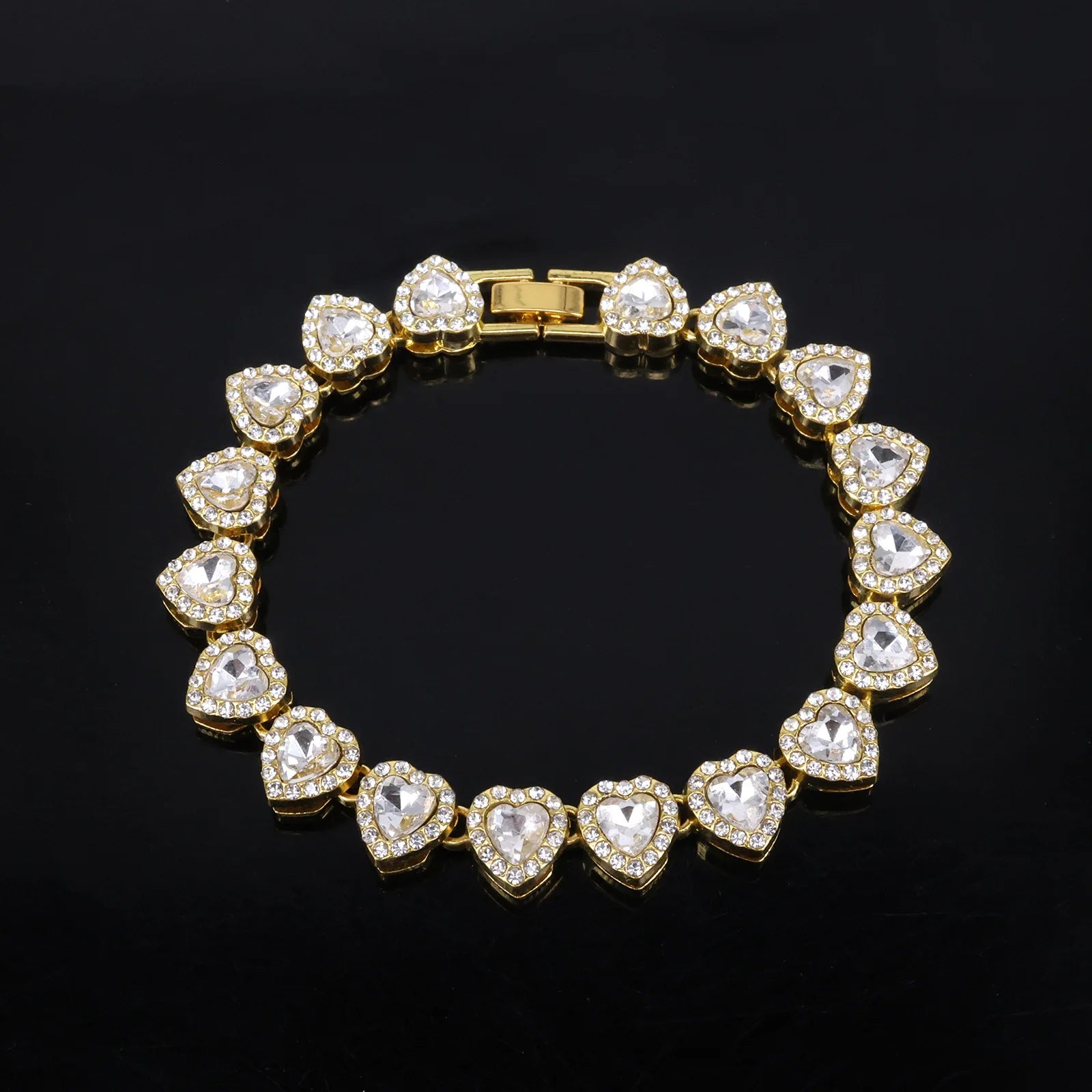 ZAKOL 45CM New Hip Hop Tennis Chain Bracelet Necklace Shiny Heart Rhinestone CZ Fashion Rock Party Jewelry Set - Gold Color 2