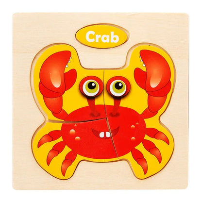 Kids Wooden Toys 3D Wood Puzzle Cartoon Animals Cognitive Jigsaw Puzzle Early Learning Educational Toys For Children Gift - C