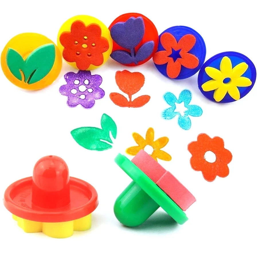 6pcs/set Flower Leaf Painting Sponge Stamp with Short Handles EVA Craft Stamps for DIY Art Graffiti Decorative Painting JXB