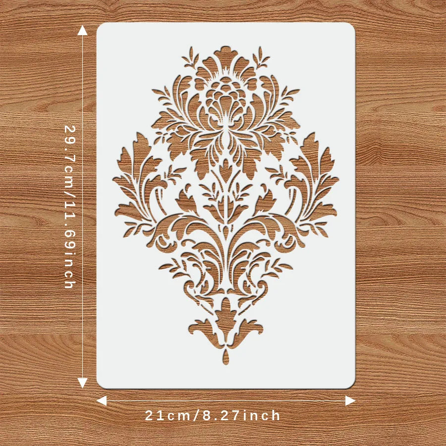 1PC A4 Vintage Baroque Stencil for Wall Painting – DIY Classic Floral Template for Home Decor