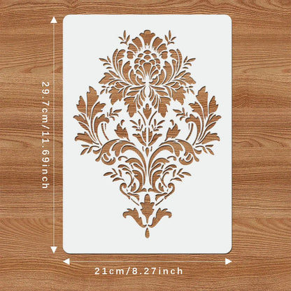 1PC A4 Vintage Baroque Stencil for Wall Painting – DIY Classic Floral Template for Home Decor