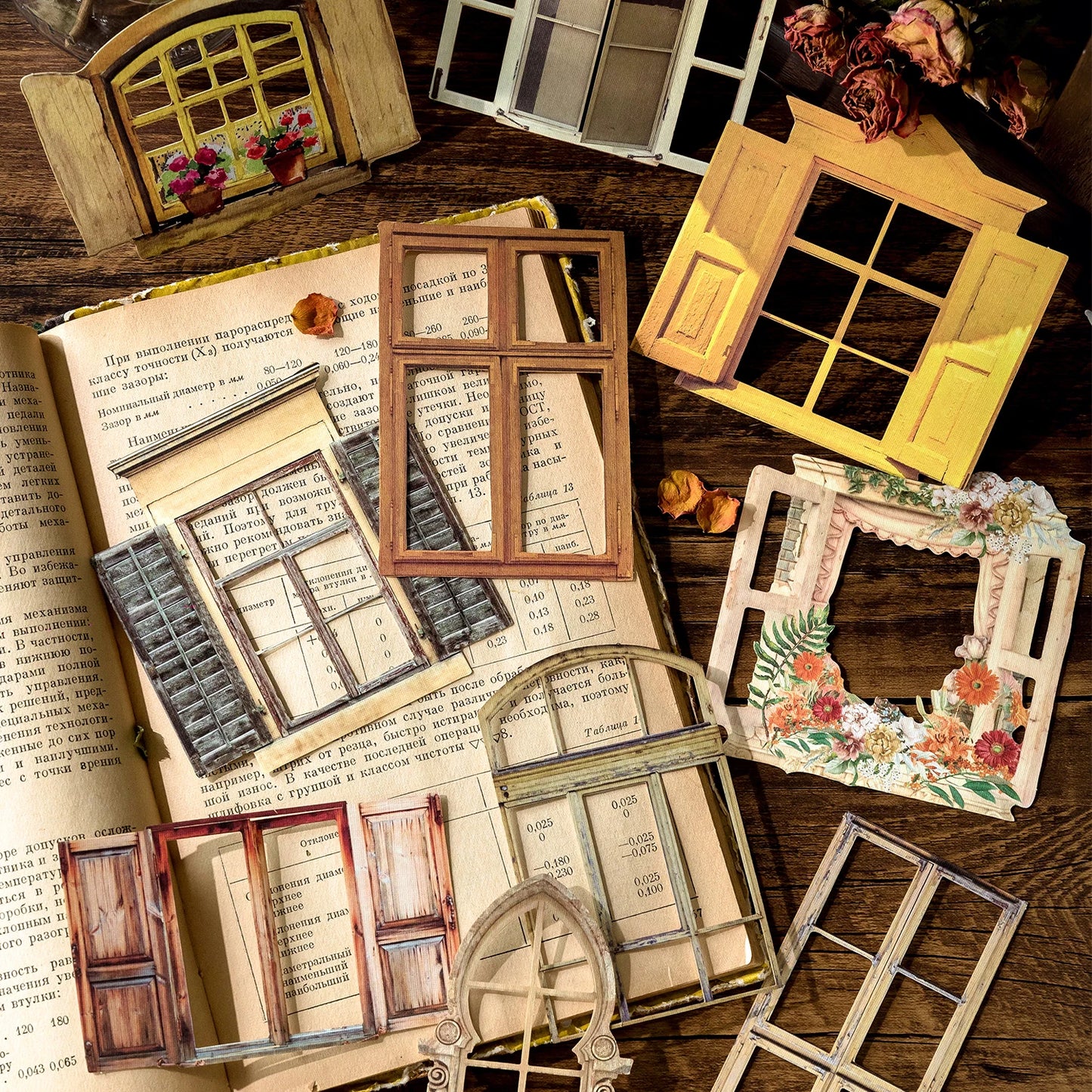 10 Sheets Vintage Hollow Door Window Sticker Diy Diary Decoration Plant Flower INS Sticker Album Scrapbooking Kawaii Statione