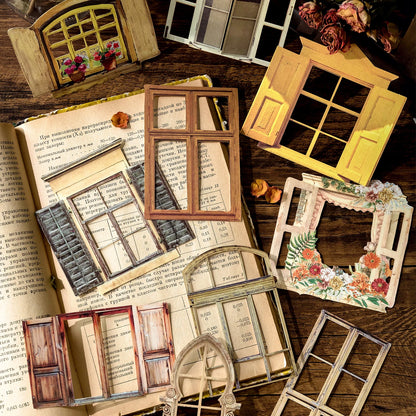 10 Sheets Vintage Hollow Door Window Sticker Diy Diary Decoration Plant Flower INS Sticker Album Scrapbooking Kawaii Statione