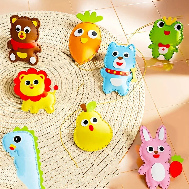 8PCS Complete Beginner Sewing Set - Learn Sewing and Embroidery, Make Animals - Includes Fabric, Needles, and Thread -Best Gi