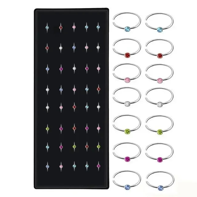 Fashion Crystal Stainless Steel Nose Stud Piercing for Women Hypoallergenic 1.8mm Nose Ring Straight/L/Screw Shaped Body Jewe