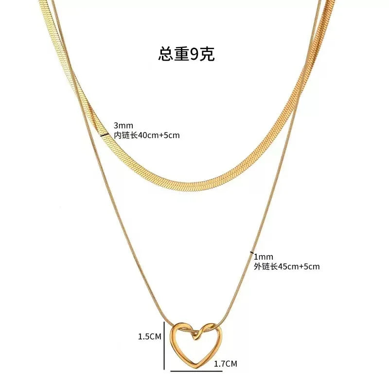 Stainless Steel Heart-shaped Pendant Necklace Metal Waterproof Jewelry For Women - C102