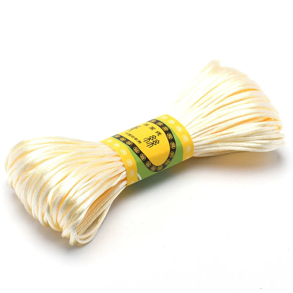 20M 1.5mm Satin Nylon Trim Cord, Rattail Cord Chinese Knot - Beige