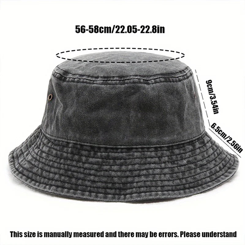 Vintage Washed Bucket Hat Fish Logo Sun Protection Outdoor Casual Hat for Men Women Bucket Hats