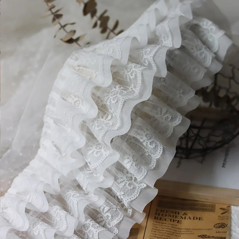 12CM Wide White Black Three Layers 3D Pleated Mesh Chiffon Fabric Embroidered Ruffle Trim DIY Dress Apparel Collar Sewing Dec