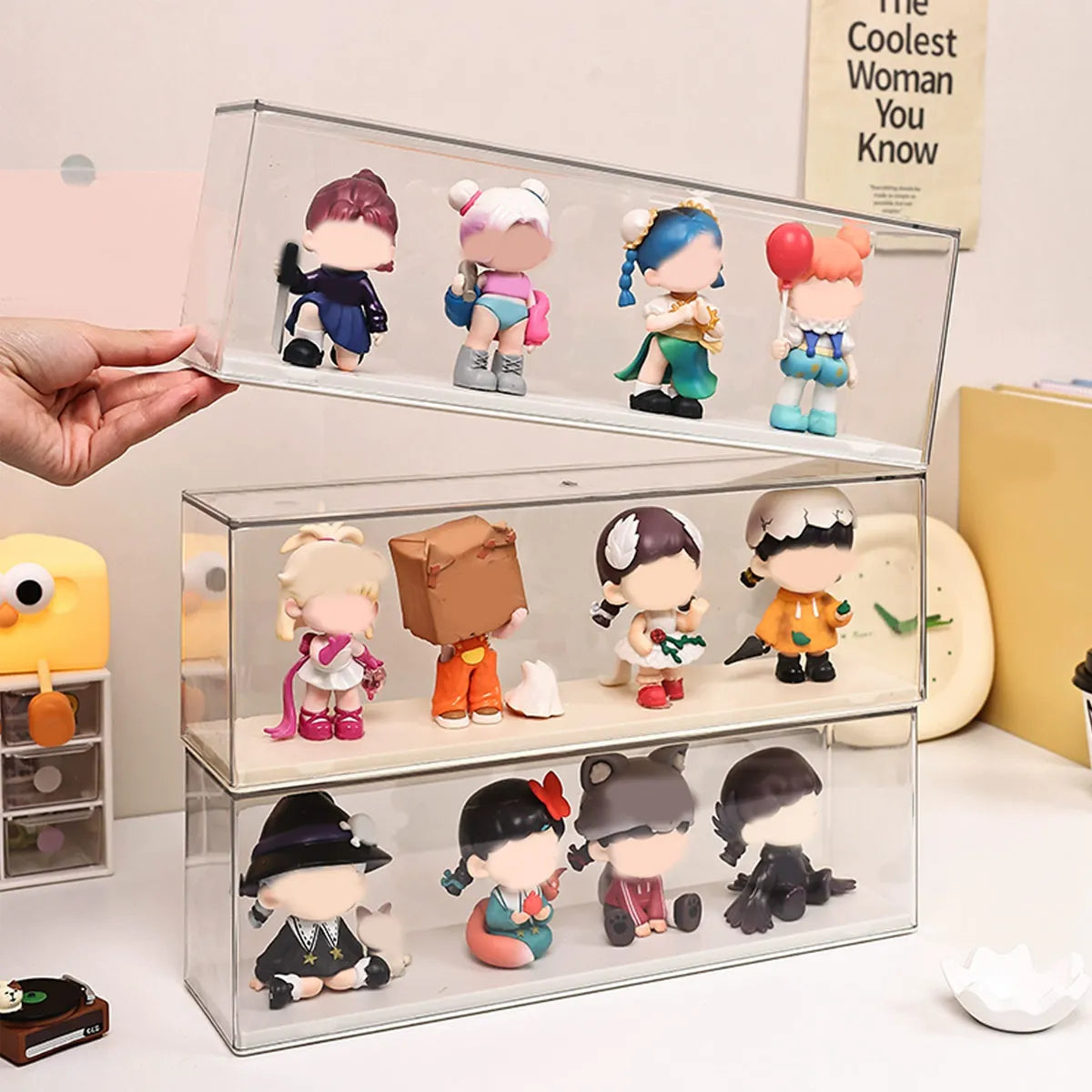 Transparent doll Display Cabinet, Dust-Proof Storage Box for Collectibles, doll and doll Display Rack, Stackable Storage Box