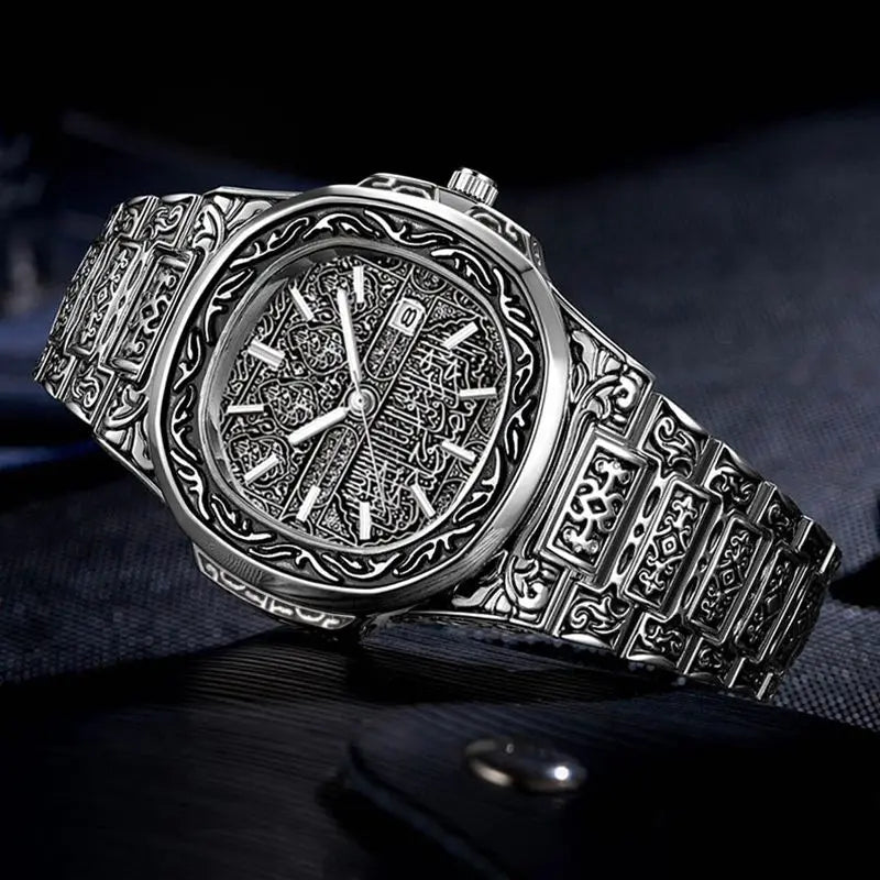 Vintage Men Quartz Watch Auto Calendar Specific Lines Stainless Steel Strap Wristwatch For Mans Analog