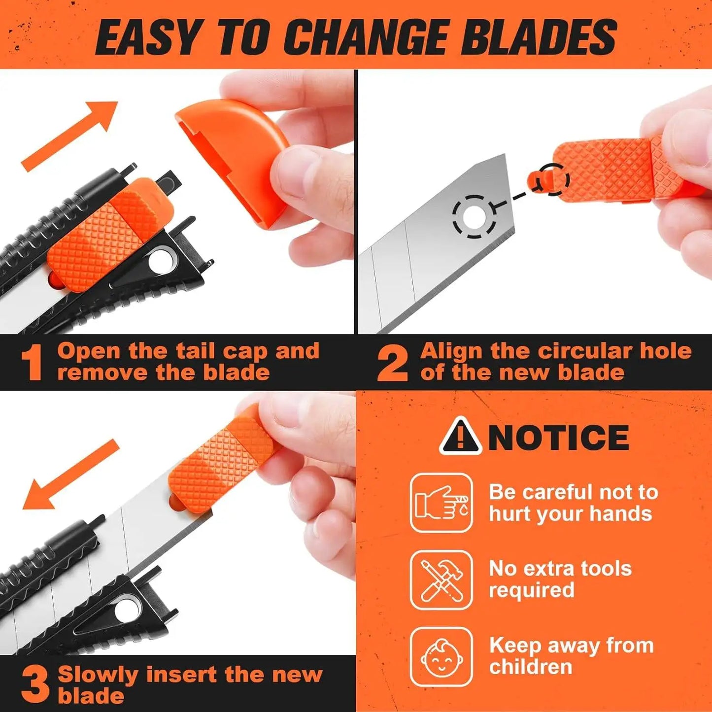 3 Pack Utility Knife Box Cutter Retractable, Compact Box Knife for Cartons, Cardboard and Boxes, with 10 Piece 18mm Wider
