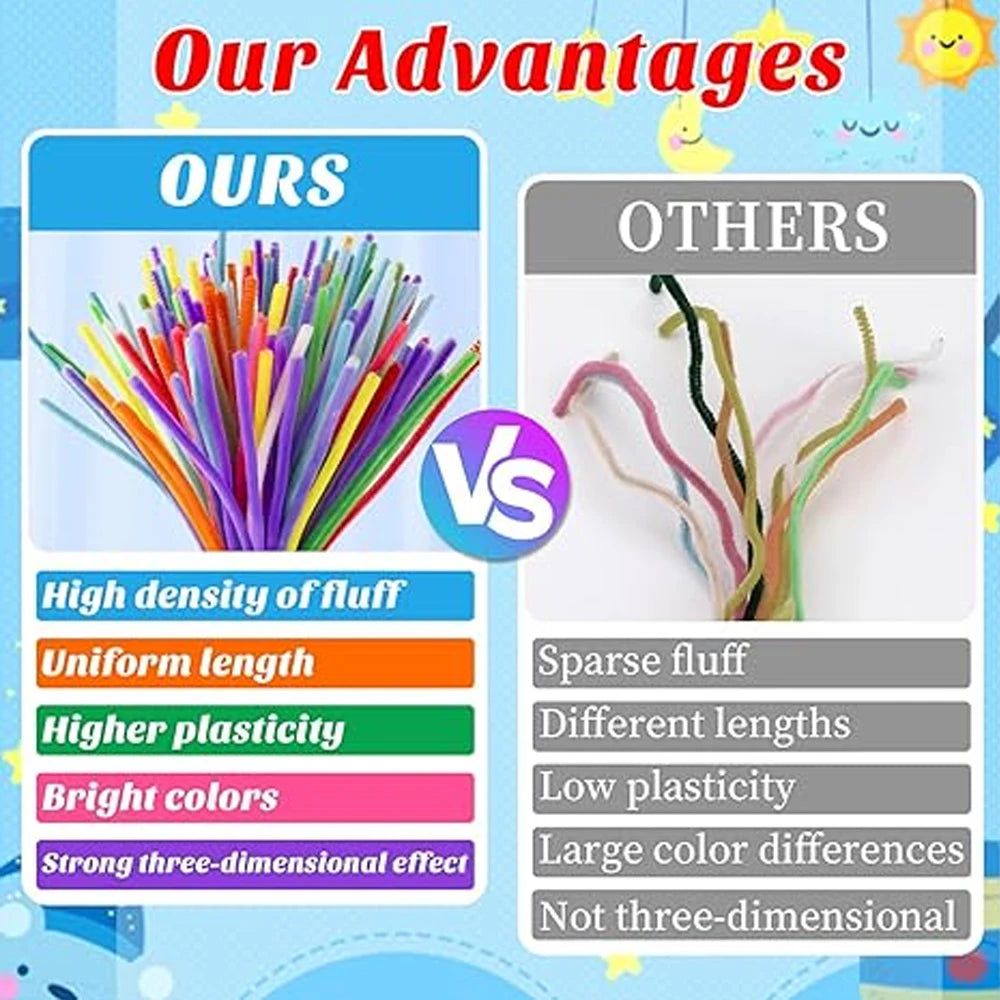 100-1500Pcs Pipe Cleaners Craft Multicolor Chenille Stems Twisting Sticks Plush Stick for Kids DIY Arts Handcraft Decor