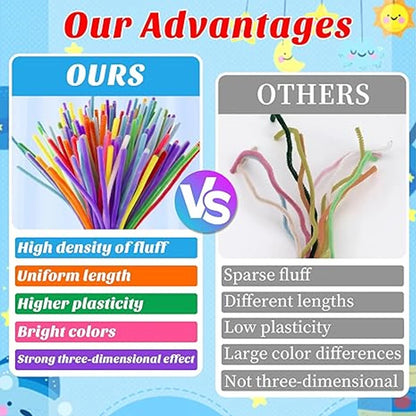 100-1500Pcs Pipe Cleaners Craft Multicolor Chenille Stems Twisting Sticks Plush Stick for Kids DIY Arts Handcraft Decor
