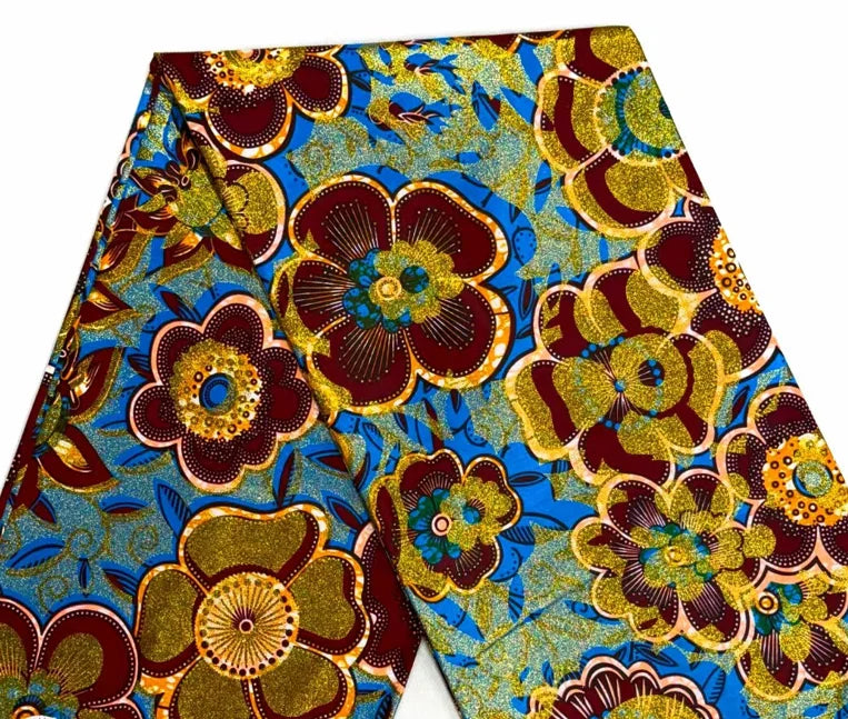 6 Yards Super Grand Gold Wax Shinning Print Africa Real Wax Fabric Nigerian Loincloth Batik Cotton Material For Sew - as pict
