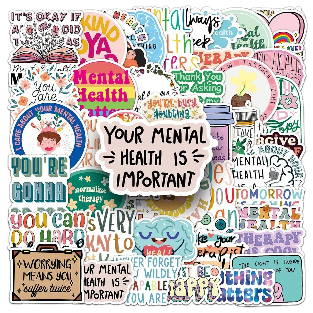 50 Pcs Mental Health Journal Stickers - Inspirational Creative English Text Graffiti, Waterproof RecordingYourLife Store