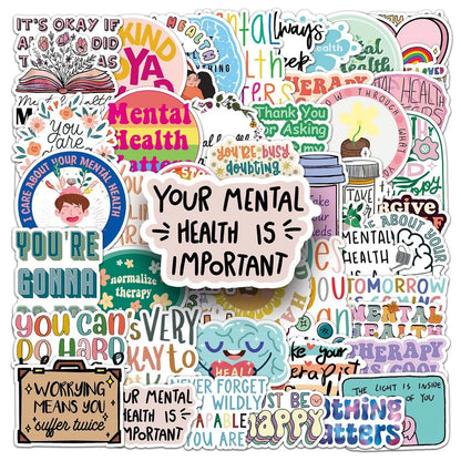 50 Pcs Mental Health Journal Stickers - Inspirational Creative English Text Graffiti, Waterproof RecordingYourLife Store