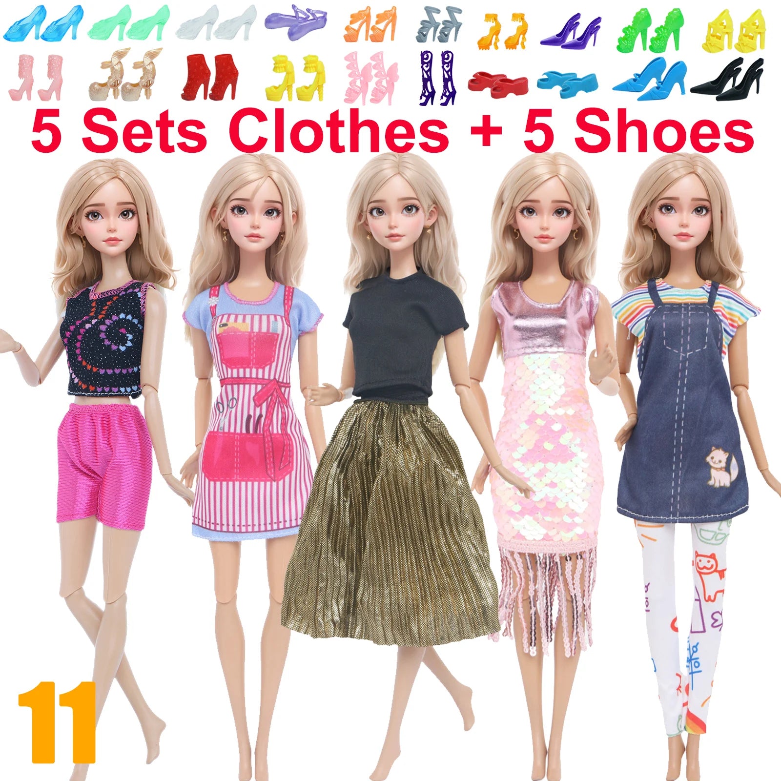 10 Pcs/Set Fashion Outfits 30cm Doll Shirt Pants Dress Shoes 11.5 Inch Doll Clothes Dollhouse 11.8" 1/6 Doll Accessories Toy 