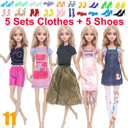 10 Pcs/Set Fashion Outfits 30cm Doll Shirt Pants Dress Shoes 11.5 Inch Doll Clothes Dollhouse 11.8" 1/6 Doll Accessories Toy 