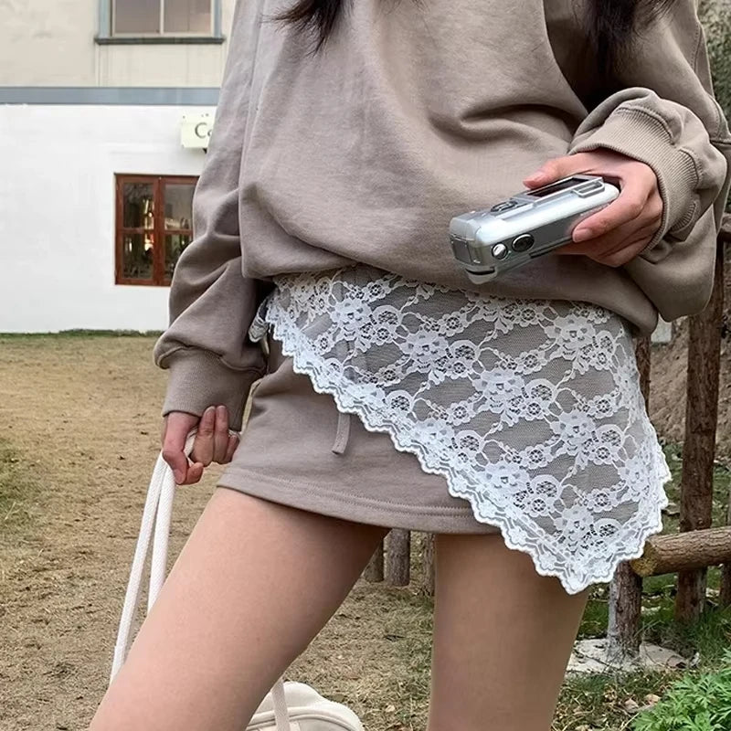 New Triangle Short Skirt Half Skirt Butt Curtain Skirt Lace Trim Small Apron Knitting Lace Stacked Ins Korean Women Headscarf