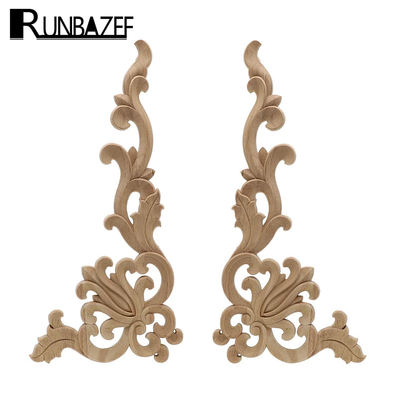 Wood Carved Corner Onlay Applique Frame Door Decorate Wall Doors Furniture Decorative Modern 20X10CM Figurines Wooden Miniatu
