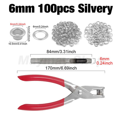 4mm/6mm/12mm Eyelet Grommet Install Plier With 100 Sets Eyelet Metal Hole Ring For DIY Cap Bag Clothes Leathercraft Shoes Bel