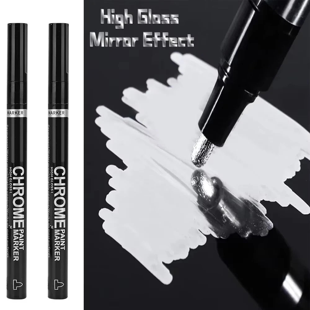 5/1pcs Chrome Pen Marker Mirror Waterproof Paint Repair For Rock Ceramic Glass Metallic Gold/Silver 2mm Nib - 2pcs Silver