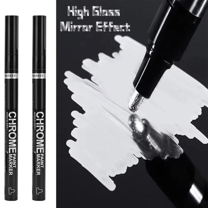 5/1pcs Chrome Pen Marker Mirror Waterproof Paint Repair For Rock Ceramic Glass Metallic Gold/Silver 2mm Nib - 2pcs Silver
