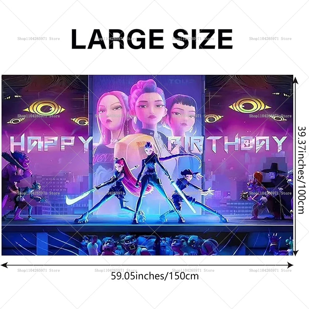 Hot KPop Demon Hunters Backdrop Door Banner Kids Adult Birthday Party Decorations Baby Shower Photo Booth Background Props - 