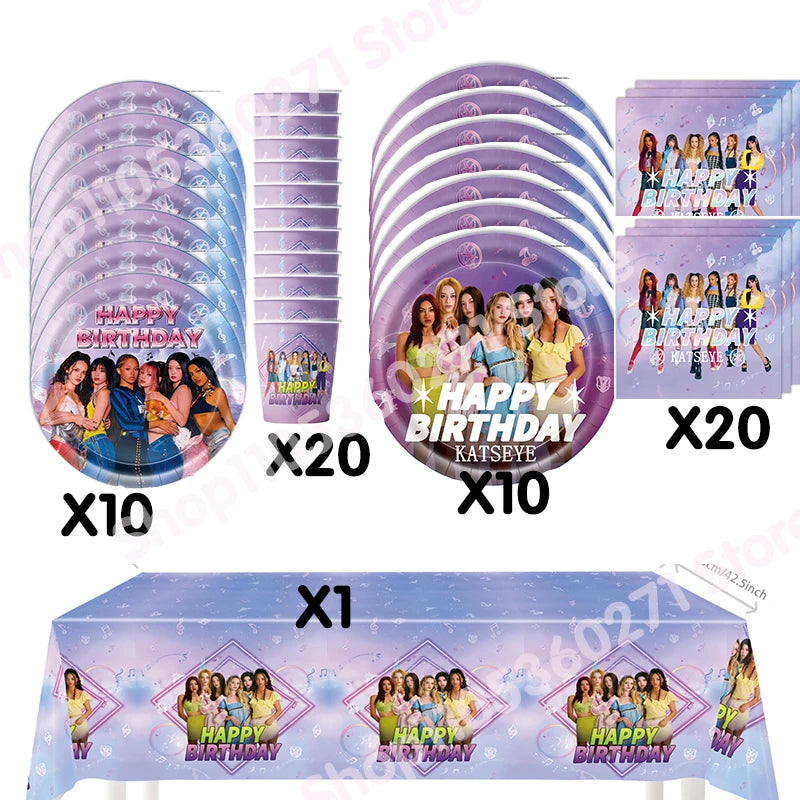 K-Katseye Birthday Decoration Kpop Girl Group Napkin Balloon Cup Plate Tablecloth Banner For Girls Festival Party Fans Gift -