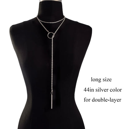 Minimalist Bar Lariat Necklace Twist Wrap Slip Chain Choker Toggle Necklace Layering Statement Goth Punk Jewelry
