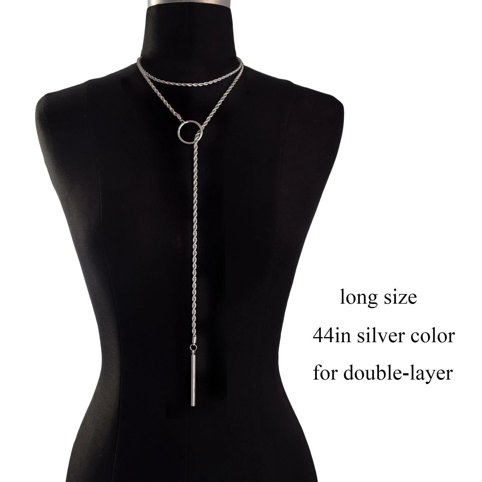Minimalist Bar Lariat Necklace Twist Wrap Slip Chain Choker Toggle Necklace Layering Statement Goth Punk Jewelry - 44in silve