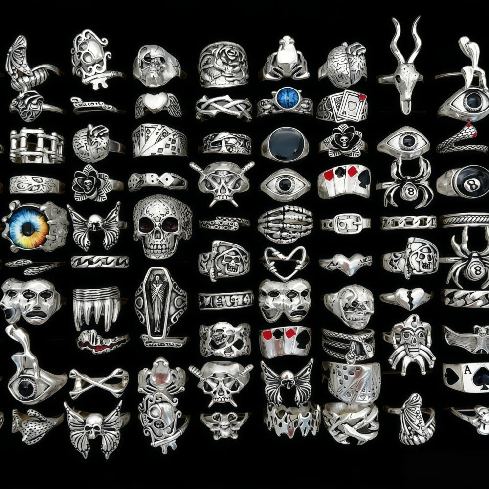 10/20/30/50/100Pieces Vintage Punk Skull Eye Rings Set For Women Men Mix Style Hip Hop Finger Ring Jewelry Party Gift