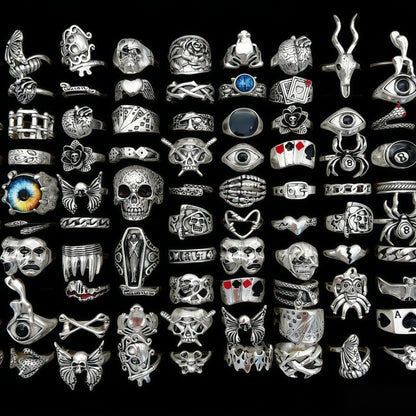 10/20/30/50/100Pieces Vintage Punk Skull Eye Rings Set For Women Men Mix Style Hip Hop Finger Ring Jewelry Party Gift