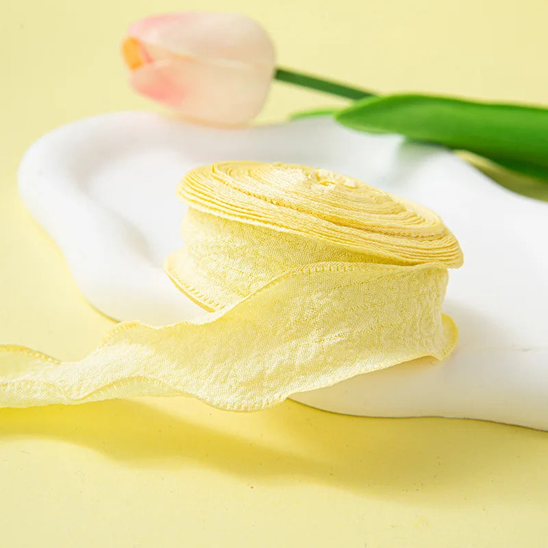 10Yards/Roll Fishtail Yarn Pleated Chiffon Ribbon Wavy Edged Ribbon For DIY Craft Bouquet Gift Wrapping Wedding Party Decorat
