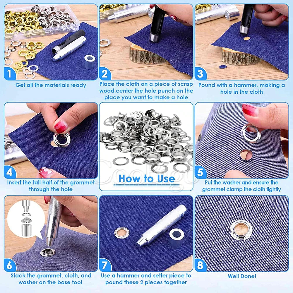100sets Metal Eyelet Grommet Punch Installer Tool Set for Belt Clothes Canvas Curtains Shoes Tent 2mm 3mm 4mm 5mm 10mm 12mm 1