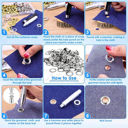 100sets Metal Eyelet Grommet Punch Installer Tool Set for Belt Clothes Canvas Curtains Shoes Tent 2mm 3mm 4mm 5mm 10mm 12mm 1