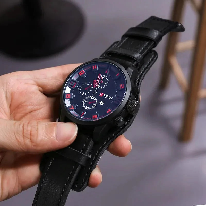Retro Men's Watches High-end Luxury Man Watch PU Leather Strap Date Business Quartz Watch Big Dial Military tactical Wristwat