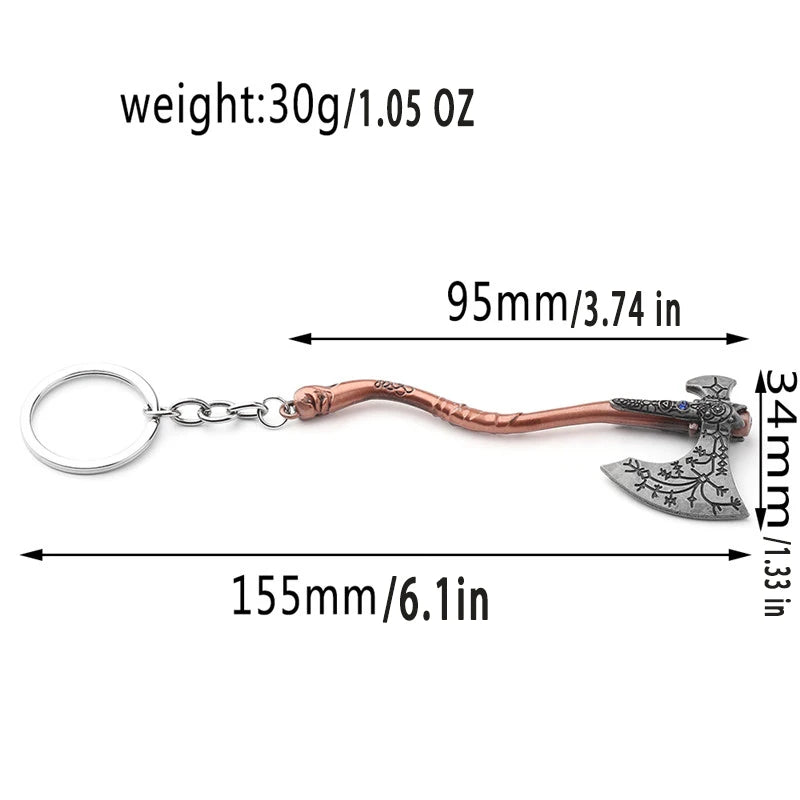 Punk Fashion Jewelry God Of War 4 Kratos Axe Keychains Exquisite Crystal Carved pattern Axe Pendant key holder Souvenir jewel