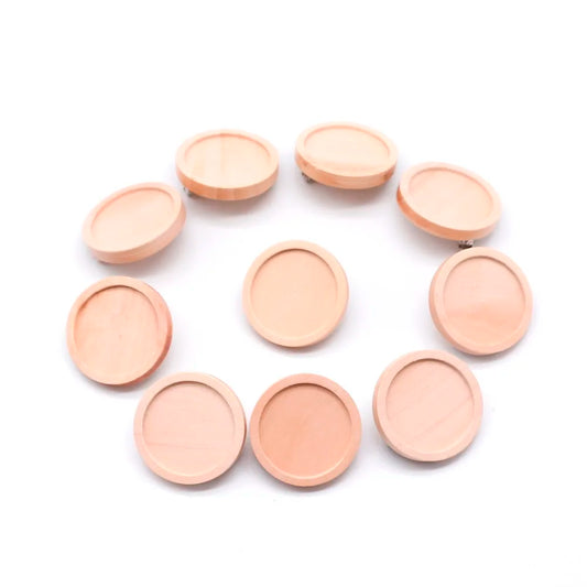 10pcs/lot Blank Wood Cabochon Brooch Base Settings 20 25 30 40mm Dia Round Bezel Tray Diy Brooches Pin Backs for Jewelry Maki
