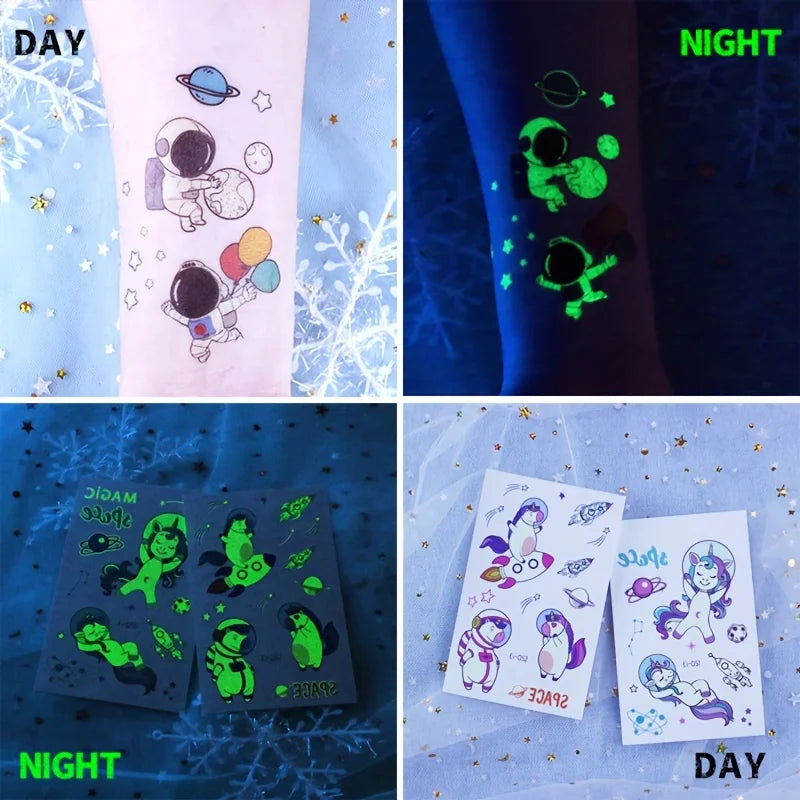 10 Sheets Space Planets Luminous Tattoos Stickers Glow In The Dark Fake Tattoos Temporary Tattoo Outerspace Party Favors For 