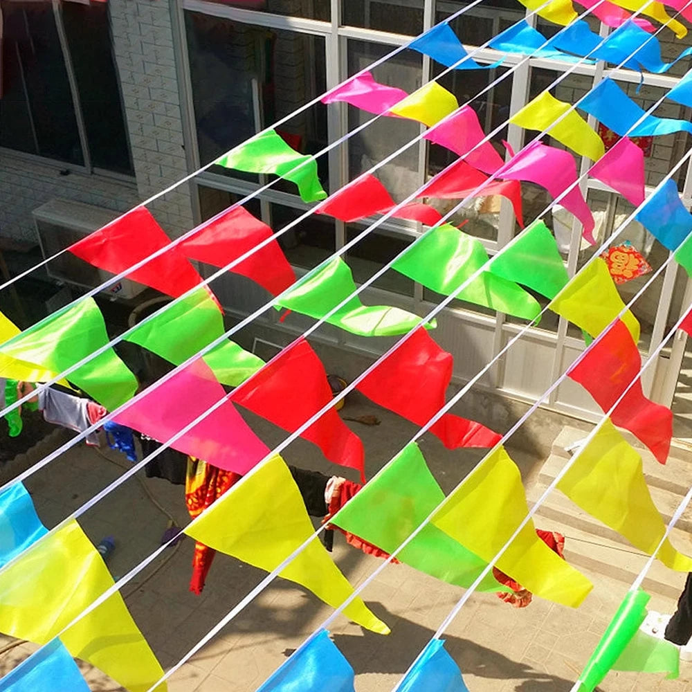 300M Multicolored Triangle Flags Bunting Banner Nylon Fabric Pennant Festival Outdoor Colorful Home Wedding Hanging Decoratio