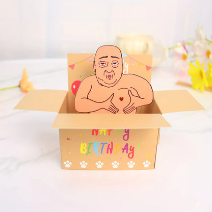 1pc Hilarious Happy Birthday Pop-Up Card - Humorous 3D Character Design with Heart Balloons & Confetti, Whimsical Card - 1pc