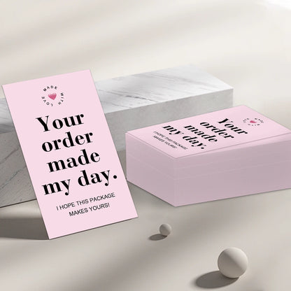 50pcs Pink Thank You Cards With'your Order Made My Day'message,Appreciation Card For Small Business Package,Retailer Thanks N