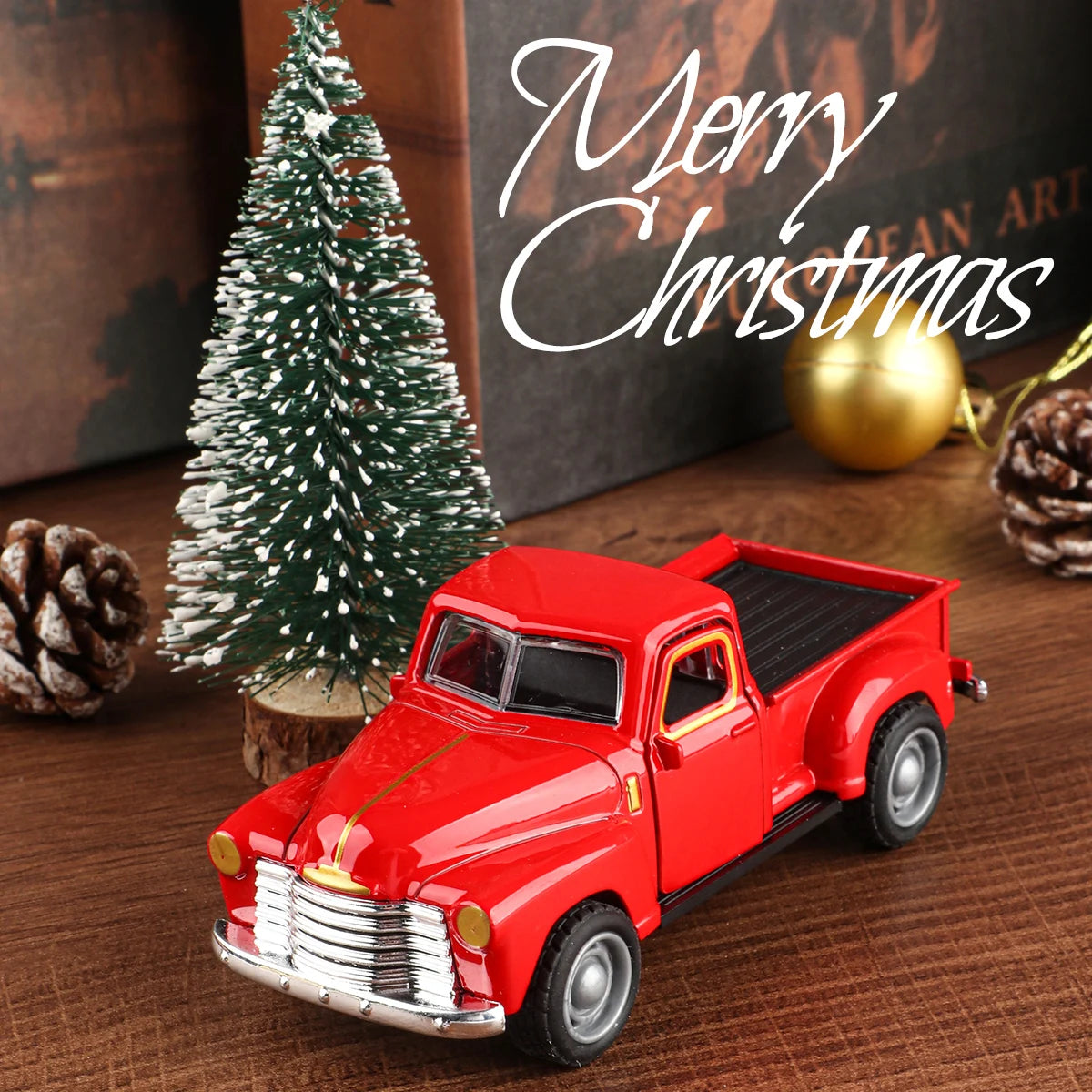 Mini truck+Christmas tree 2-piece ornament set; a good thing for home atmosphere decoration; living room and office desk orna