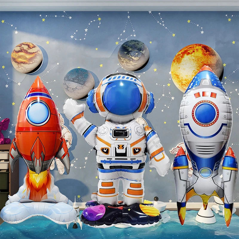 3D Astronaut Foil Balloon Rocket Balloons Space Ballons For Boy Kids Astronauta Universe Series Outer Space Birthday Party De