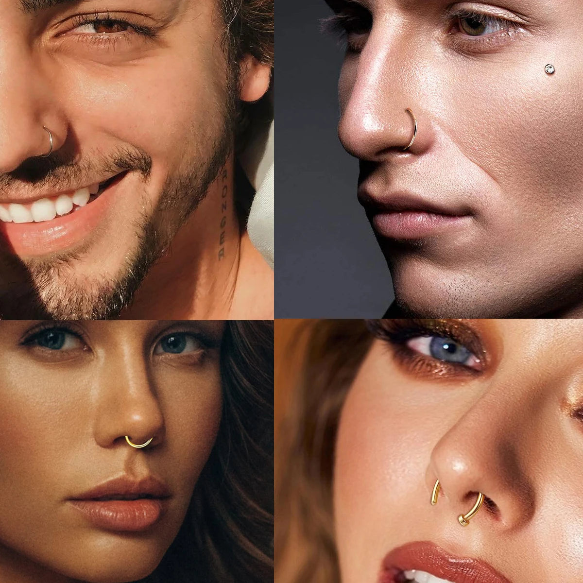 Fake Nose Ring Hoop Lip Labret Ring for Women Non Pierce Hoop Nose Ring Septum Hoop Ring Tragus Rook Ring Non Piercing Jewelr