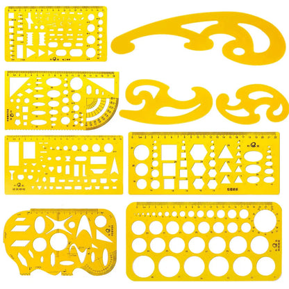 9-Pack Architectural Stencils, Technical Drawing Stencils, French Curve and Stencil Ruler Set, Student Office Drawing Stencil