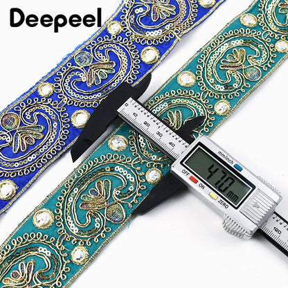 2/5/10Yards 5cm Sequins Embroidery Lace Trim Jacquard Ribbon Webbing Clothes Dress Decoration Trimming Sewing Craft Accessori